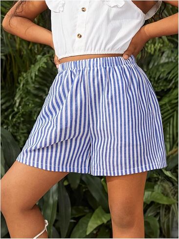 OYOANGLE Girl's Striped Print Summer Shorts Elastic Waist Straight Leg Shorts Beach Holiday Shorts in Saudi Arabia