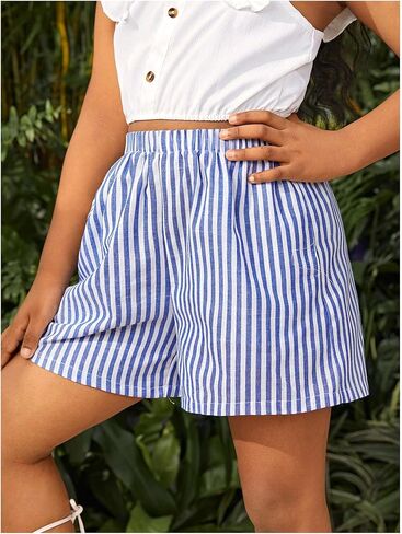 OYOANGLE Girl's Striped Print Summer Shorts Elastic Waist Straight Leg Shorts Beach Holiday Shorts in Saudi Arabia