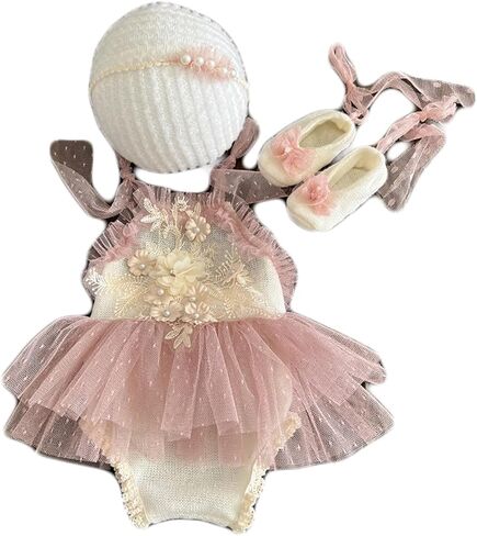 Newborn Photography Outfits Girl Lace Tutu Rompers Photoshoot Props | Lace Costume Set for Baby Boys Girls Photography, Infant Photo Shoot Costume Prop for Newborn Sessions in Kuwait