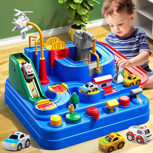 TEMI Boys Toys Car Track, Kids Race Track City Rescue Toy for 3 4 5 6 7 Years Old Boys Girls - Car Toys with 3 Cars, Car Track Toys for Boys Age 3, Birthday Gifts Toys for Boys 3-5 Years Old in Saudi Arabia