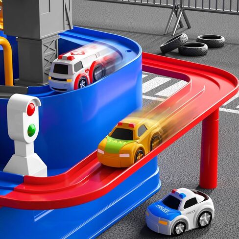 TEMI Boys Toys Car Track, Kids Race Track City Rescue Toy for 3 4 5 6 7 Years Old Boys Girls - Car Toys with 3 Cars, Car Track Toys for Boys Age 3, Birthday Gifts Toys for Boys 3-5 Years Old in Saudi Arabia