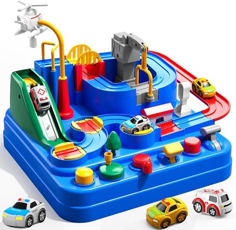 TEMI Boys Toys Car Track, Kids Race Track City Rescue Toy for 3 4 5 6 7 Years Old Boys Girls - Car Toys with 3 Cars, Car Track Toys for Boys Age 3, Birthday Gifts Toys for Boys 3-5 Years Old in Saudi Arabia
