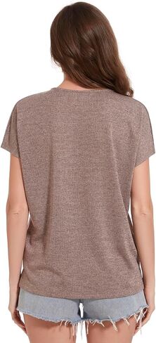 Shimmer Metallic Shirt for Women, V Neck Dressy Casual Loose Fit Shiny Tops, Cap Sleeve Side Slit Novelty Tees in Saudi Arabia