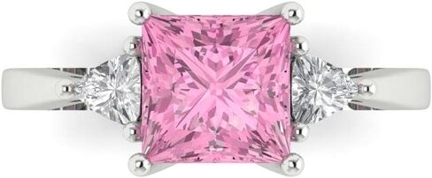 Clara Pucci 2.32 ct Princess Cut Created Pink Diamond 14k Yellow Gold Three-Stone Wedding Engagement Bridal Promise Ring in Saudi Arabia