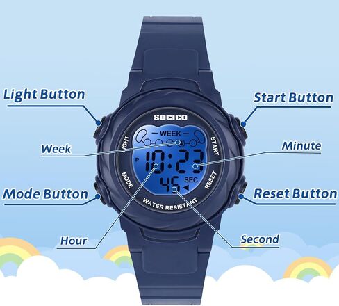 SOCICO Kids Digital Watches for Girls Boys, Waterproof 5ATM, 7 Color Lights Waterproof Watches for Kids with Alarm Stopwatch, Soft Band Wrist Watch for Girls and Boys Ages 5-12. in Saudi Arabia