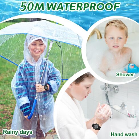 SOCICO Kids Digital Watches for Girls Boys, Waterproof 5ATM, 7 Color Lights Waterproof Watches for Kids with Alarm Stopwatch, Soft Band Wrist Watch for Girls and Boys Ages 5-12. in Saudi Arabia