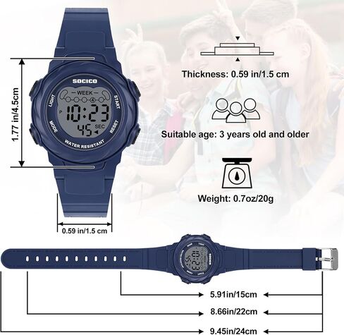 SOCICO Kids Digital Watches for Girls Boys, Waterproof 5ATM, 7 Color Lights Waterproof Watches for Kids with Alarm Stopwatch, Soft Band Wrist Watch for Girls and Boys Ages 5-12. in Saudi Arabia