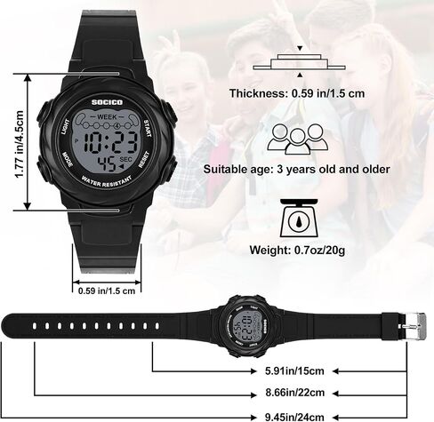 SOCICO Kids Digital Watches for Girls Boys, Waterproof 5ATM, 7 Color Lights Waterproof Watches for Kids with Alarm Stopwatch, Soft Band Wrist Watch for Girls and Boys Ages 5-12. in Saudi Arabia