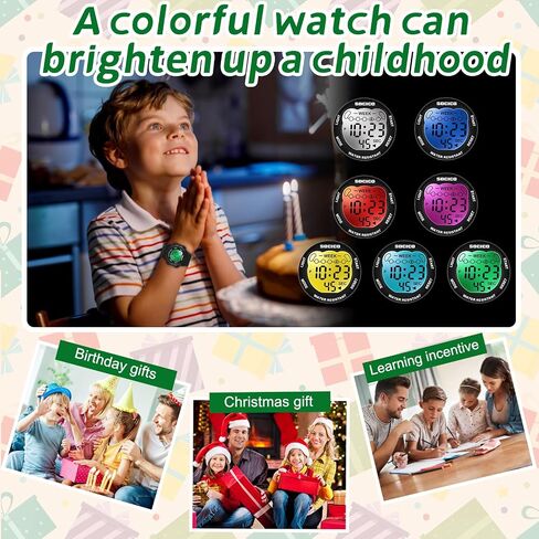 SOCICO Kids Digital Watches for Girls Boys, Waterproof 5ATM, 7 Color Lights Waterproof Watches for Kids with Alarm Stopwatch, Soft Band Wrist Watch for Girls and Boys Ages 5-12. in Saudi Arabia