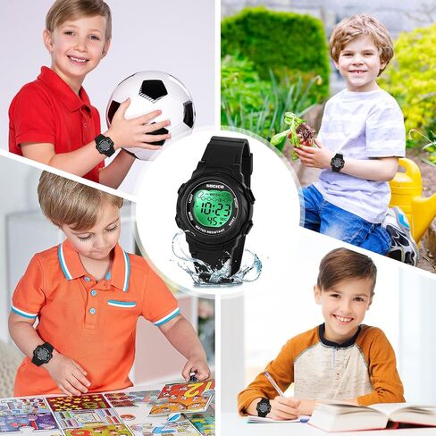 SOCICO Kids Digital Watches for Girls Boys, Waterproof 5ATM, 7 Color Lights Waterproof Watches for Kids with Alarm Stopwatch, Soft Band Wrist Watch for Girls and Boys Ages 5-12. in Saudi Arabia