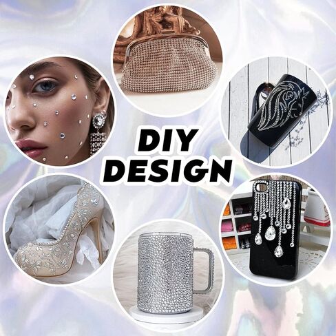 مجموعة صمغ أحجار الراين من Queenme Bling للحرف اليدوية: مجموعة أحجار كريمة شفافة B7000 لمجوهرات أحذية الملابس - ألماس مسطح للأكواب - أحجار كريمة من الراتنج للأظافر (أبيض فضي) in Saudi Arabia
