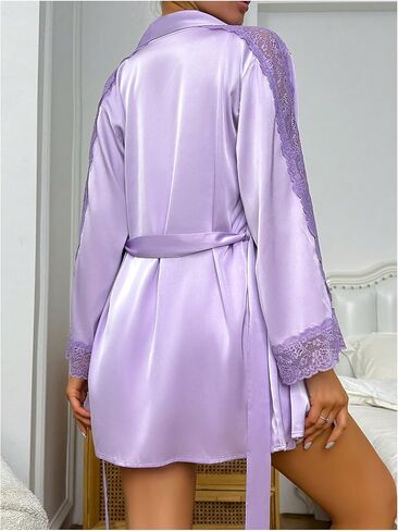 SOLY HUX Women's Satin Robe Set Lace Cami Nightgown with Robes 2 Pieces Lingerie Set Sleepwear in Saudi Arabia