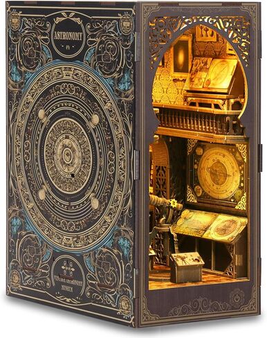 DIY Book Nook Kits for Adults, 3D Wooden Puzzle Bookends Miniature House Kits with LED Light, DIY Dollhouse Bookend Tiny House for Teens Adults - Observatory in Saudi Arabia