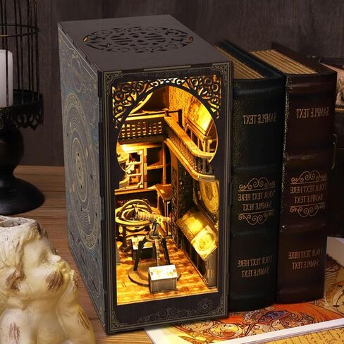DIY Book Nook Kits for Adults, 3D Wooden Puzzle Bookends Miniature House Kits with LED Light, DIY Dollhouse Bookend Tiny House for Teens Adults - Observatory in Saudi Arabia