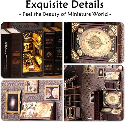 DIY Book Nook Kits for Adults, 3D Wooden Puzzle Bookends Miniature House Kits with LED Light, DIY Dollhouse Bookend Tiny House for Teens Adults - Observatory in Saudi Arabia