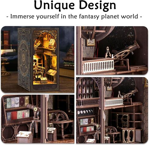 DIY Book Nook Kits for Adults, 3D Wooden Puzzle Bookends Miniature House Kits with LED Light, DIY Dollhouse Bookend Tiny House for Teens Adults - Observatory in Saudi Arabia