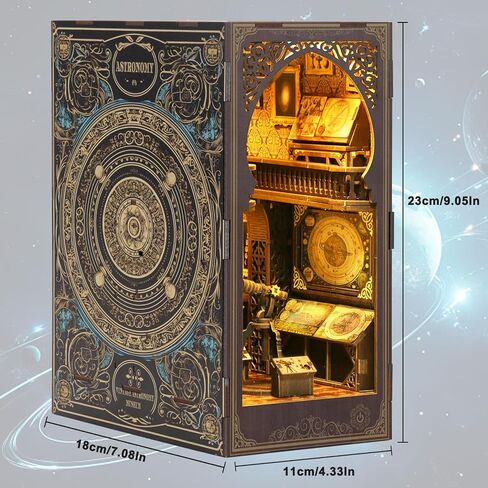 DIY Book Nook Kits for Adults, 3D Wooden Puzzle Bookends Miniature House Kits with LED Light, DIY Dollhouse Bookend Tiny House for Teens Adults - Observatory in Saudi Arabia