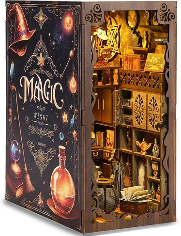DIY Book Nook Kits for Adults, 3D Wooden Puzzle Bookends Miniature House Kits with LED Light, DIY Dollhouse Bookend Tiny House for Teens Adults - Observatory in Saudi Arabia