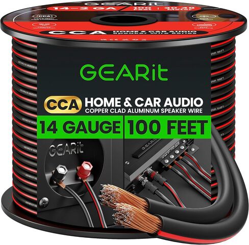 GEARit Speaker Wire 14 Gauge, Speaker Cable 100ft for Car Audio, Home Theater, CCA(Black) | Speaker Wire 14 Gauge with Foot Markers,Polarity Marked,14 AWG Speaker Wires for DIY Installations(CCA,Black) in Kuwait