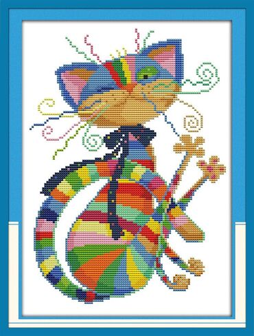 Stitchmelody Stamped Cross Stitch Kits for Beginners,11CT Printed Pattern DMC Embroidery Kit for Adults,DIY Needlework Set-Smart Color Fox 11''X15'' in Saudi Arabia