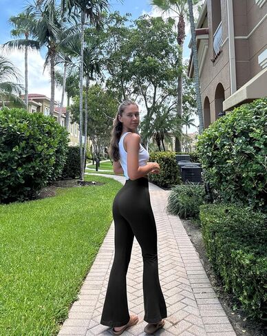 OQQ Women's Flared Pants High Waisted Yoga Leggings Stretchy Bell Buttom Wide Leg in Saudi Arabia