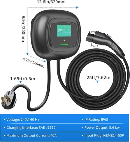 Level 2 EV Charger - 40 Amp 240V Electric Vehicle Charging Station for Home EV Charger Level 2 Compatible with J1772 EVS, Electric Vehicle Charger with 25Ft Charging Cable NEMA 14-50 Plug in Saudi Arabia