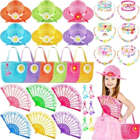 مجموعة اللعب من Bonuci 54 قطعة من فساتين حفلات الشاي للفتيات تتضمن قبعة حفلات الشاي وقفازات وحقيبة وقلائد وسلاسل مفاتيح ومراوح للفتيات الصغيرات وأعياد الميلاد ومستلزمات حفلات الشاي in Kuwait