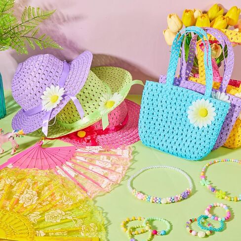 مجموعة اللعب من Bonuci 54 قطعة من فساتين حفلات الشاي للفتيات تتضمن قبعة حفلات الشاي وقفازات وحقيبة وقلائد وسلاسل مفاتيح ومراوح للفتيات الصغيرات وأعياد الميلاد ومستلزمات حفلات الشاي in Kuwait