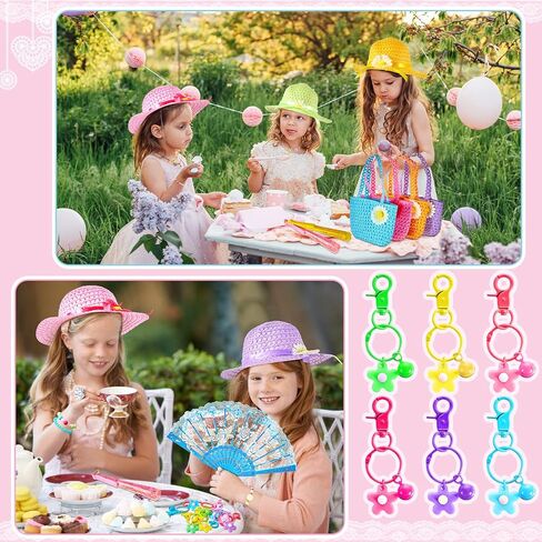 مجموعة اللعب من Bonuci 54 قطعة من فساتين حفلات الشاي للفتيات تتضمن قبعة حفلات الشاي وقفازات وحقيبة وقلائد وسلاسل مفاتيح ومراوح للفتيات الصغيرات وأعياد الميلاد ومستلزمات حفلات الشاي in Kuwait