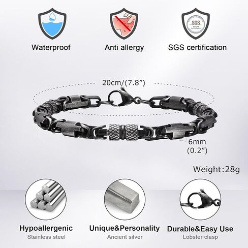 Stainless Steel Byzantine Link Bracelets for Men, Stylish Waterproof Wrist Chain Bangle Mens Classic Jewelry Gifts for Dad Husband Son Boyfriend on Christmas/Valentine's Day/Birthday in Saudi Arabia