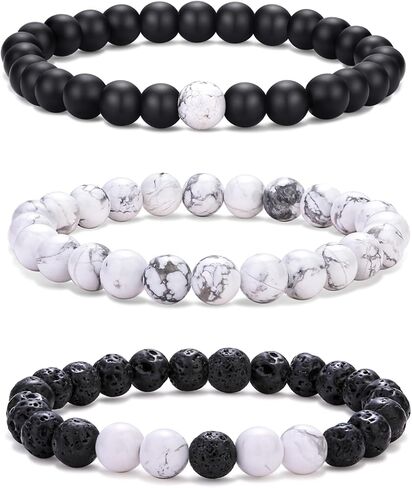 RANKEEF Mens Bead Bracelet Adjustable Elastic Rope Mens Bracelet Set 6&8MM Natural Stone Beads Multi-Colored Beads Bracelets Tiger Eye Bracelets Mens Gift in Saudi Arabia