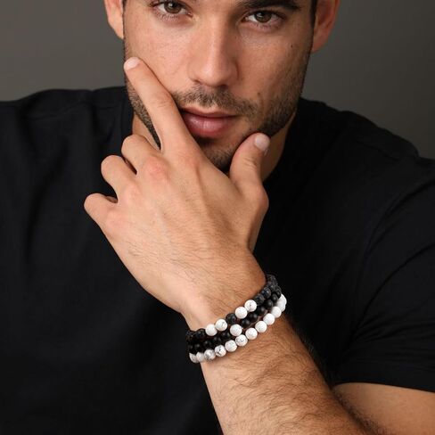 RANKEEF Mens Bead Bracelet Adjustable Elastic Rope Mens Bracelet Set 6&8MM Natural Stone Beads Multi-Colored Beads Bracelets Tiger Eye Bracelets Mens Gift in Saudi Arabia