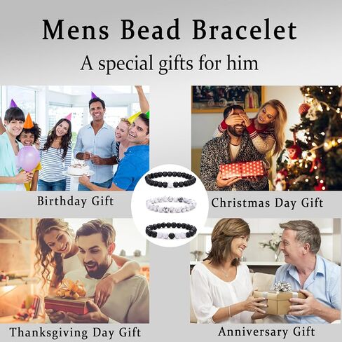 RANKEEF Mens Bead Bracelet Adjustable Elastic Rope Mens Bracelet Set 6&8MM Natural Stone Beads Multi-Colored Beads Bracelets Tiger Eye Bracelets Mens Gift in Saudi Arabia