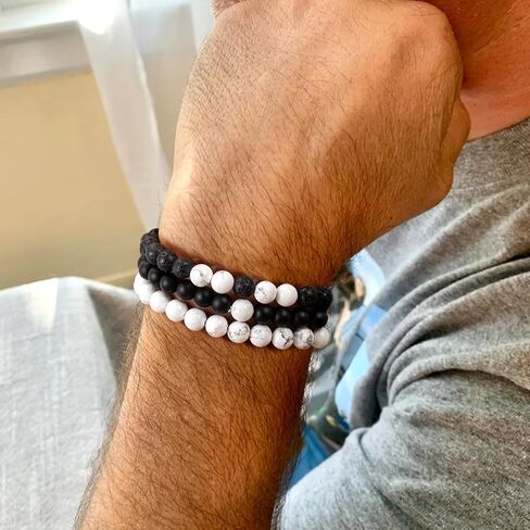 RANKEEF Mens Bead Bracelet Adjustable Elastic Rope Mens Bracelet Set 6&8MM Natural Stone Beads Multi-Colored Beads Bracelets Tiger Eye Bracelets Mens Gift in Saudi Arabia