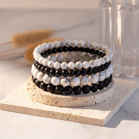 RANKEEF Mens Bead Bracelet Adjustable Elastic Rope Mens Bracelet Set 6&8MM Natural Stone Beads Multi-Colored Beads Bracelets Tiger Eye Bracelets Mens Gift in Saudi Arabia