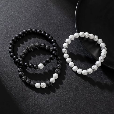 RANKEEF Mens Bead Bracelet Adjustable Elastic Rope Mens Bracelet Set 6&8MM Natural Stone Beads Multi-Colored Beads Bracelets Tiger Eye Bracelets Mens Gift in Saudi Arabia