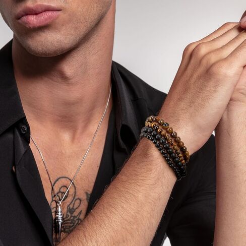 RANKEEF Mens Bead Bracelet Adjustable Elastic Rope Mens Bracelet Set 6&8MM Natural Stone Beads Multi-Colored Beads Bracelets Tiger Eye Bracelets Mens Gift in Saudi Arabia