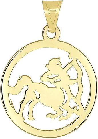14k Yellow Gold Dainty Round Sagittarius Zodiac Sign Cut-Out Disc Pendant in Saudi Arabia