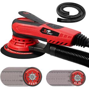 S&F STEAD & FAST Electric Random Orbital Sander with Vacuum Attachment 120V 350W, Professional-grade, with 5 inch 6 inch Backing Pads, Quiet, Powerful, Low Vibration, for Woodworking, Auto Body Repair