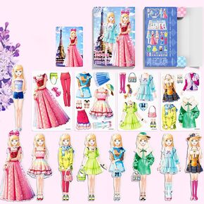 Magnetic Dress Up Paper Doll,Magnet Princess Dress Up Dolls for Girls Ages 4-7 Kids,Travel Activities Road Trip Car Ride Interactive Learning Created Imagine Set Birthday Gift