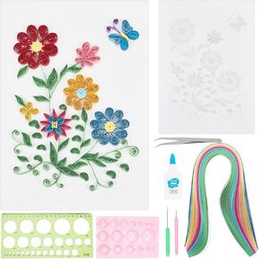 WEBEEDY Quilling Kit Flowers Paper Quilling Kit for Adults Beginner DIY Craft Quilling Paper Strips Filigree Painting Kit with Quilling Tools Handmade Home Room Wall Art Decor Creative Gift