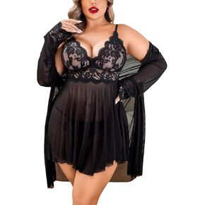 Avidlove Plus Size Lingerie Sexy Lingerie Set Women's Exotic Nightgowns Lace Chemise Lingerie Side Slit Nightdress