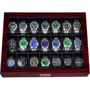 ANWBROAD 21 Slot Watch Box for Men Watch Cases with Large Glass Lid Wood Watch Display Case Lockable Watch Organizer Giftable Luxurious Watch Holder UJWB004Y