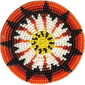 Seed Beads Beaded Rosette Medallion Patch Applique 2.5 inch Round (Blue Aqua Star)