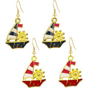 CWVHQ 5 Pairs Nautical Themed Jewelry Sailboat Earrings Sailor Earrings Unique navy Nautical Ship Wheel Anchor Statement Drop Stud Earrings for Women Girl Fashion Jewelry