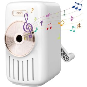 Deli Manual Pencil Sharpener, Music Themed Pencil Sharpener with Adjustable Point and Auto-in Design for Pencils and Colored Pencils, Auto-Feed Hand Crank Pencil Sharpener, Pink