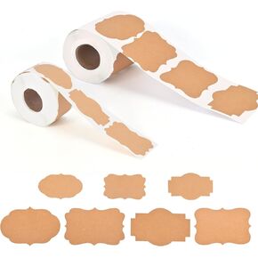 500 PCS Christmas Gift Tags Kraft Label Stickers Fancy Shape, 2 different sizes 2"*3" and 1.2*2" Self-Adhesive Brown Name Labels Stickers for Christmas Decoration, Easter, Essential Oil, Storage Box