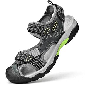 Mens Leather Sandals Outdoor Hiking Sandals Waterproof Lightweight Athletic Sports Sandals Adjustable Fisherman Beach Shoes Closed Toe Water