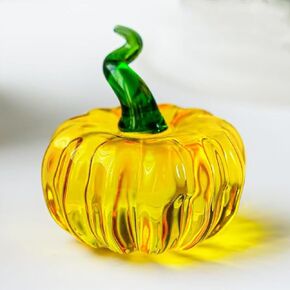 Hand Blown Glass Pumpkin Figurine, 2.5" Halloween Crystal Pumpkin Paperweight, Thanksgiving Pumpkin Fall Decorations for Home