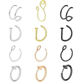 Fake Gold Nose Ring Faux Septum Nose Rings Stud Fake Nose Ring Hoop Fake Piercing Nose Cuffs for Non Pierced Nose Clip on Nose Ring Jewelry for Women Men